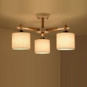 Modern/ Contemporary 3 Light Single Tier Wood Chandelier with Drum Fabric Shade