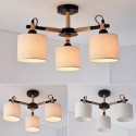 Modern/ Contemporary 3 Light Single Tier Wood Chandelier with Drum Fabric Shade