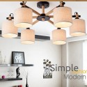 Modern/ Contemporary 6 Light Single Tier Wood Chandelier with Drum Fabric (Black White)