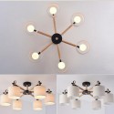 Modern/ Contemporary 6 Light Single Tier Wood Chandelier with Drum Fabric (Black White)