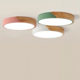 Modern Contemporary Round Wood Flush Mount Ceiling Light