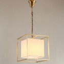 Fine Brass Cube Pendant Light with Fabric Shade