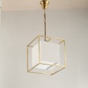 Fine Brass Cube Pendant Light with Fabric Shade