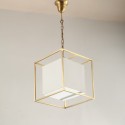 Fine Brass Cube Pendant Light with Fabric Shade
