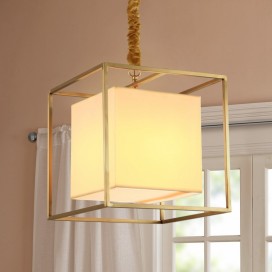 Fine Brass Cube Pendant Light with Fabric Shade