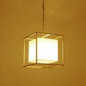 Fine Brass Cube Pendant Light with Fabric Shade