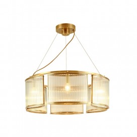 Drum Fine Brass 6 Light Chandelier with Glass Shades