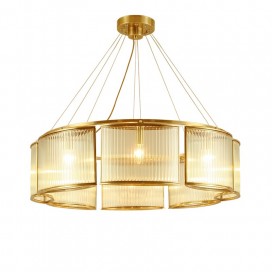 Drum Fine Brass 8 Light Chandelier with Glass Shades