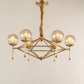 Fine Brass 6 Light Chandelier with Ball Glass Shades