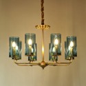 Fine Brass 8 Light Chandelier with Glass Shades