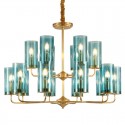 Fine Brass 16 Light Chandelier with Glass Shades