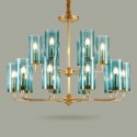 Fine Brass 16 Light Chandelier with Glass Shades