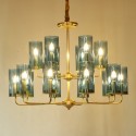 Fine Brass 16 Light Chandelier with Glass Shades