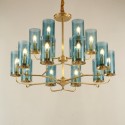 Fine Brass 16 Light Chandelier with Glass Shades