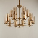 Fine Brass 16 Light Chandelier with Glass Shades