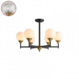 Fine Brass Black 6 Light Chandelier with Ball Glass Shades