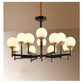 Black Fine Brass 12 Light Chandelier with Ball Glass Shades