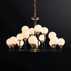 Black Fine Brass 16 Light Chandelier with Ball Glass Shades