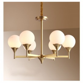 Fine Brass 6 Light Chandelier with Ball Glass Shades