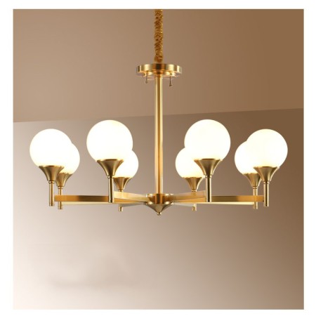 Fine Brass Black 8 Light Chandelier with Ball Glass Shades