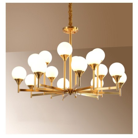 Fine Brass 16 Light Chandelier with Glass Shades