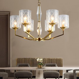 Fine Brass 6 Light Chandelier with Glass Shades