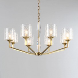 Fine Brass 8 Light Chandelier with Glass Shades