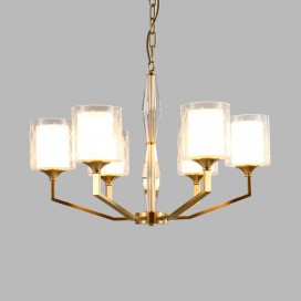 Fine Brass 6 Light Chandelier with Two Tiers Glass Shades