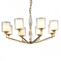 Fine Brass 8 Light Chandelier with Two Tiers Glass Shades