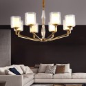 Fine Brass 8 Light Chandelier with Two Tiers Glass Shades