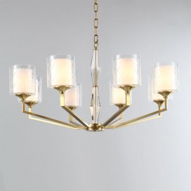 Fine Brass 8 Light Chandelier with Two Tiers Glass Shades