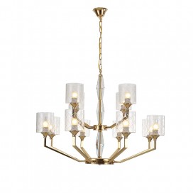 Two Tiers Fine Brass 12 Light Chandelier with Glass Shades