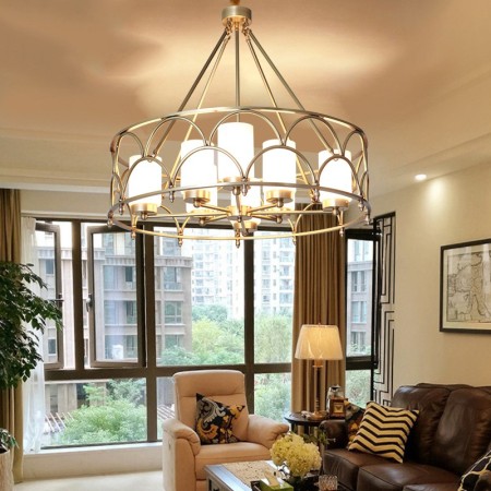 Drum Fine Brass 8 Light Chandelier with Glass Shades