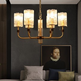 Fine Brass 6 Light Chandelier with Glass Shades