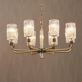 Fine Brass 8 Light Chandelier with Glass Shades