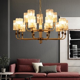 Two Tiers Fine Brass 15 Light Chandelier with Glass Shades