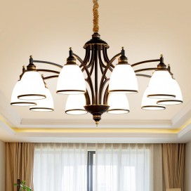 Fine Brass 10 Light Black Chandelier with Glass Shades