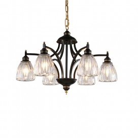 Fine Brass 6 Light Chandelier with Glass Shades