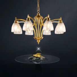 Fine Brass 8 Light Chandelier with Glass Shades