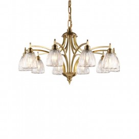 Fine Brass 10 Light Chandelier with Glass Shades