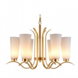 Fine Brass 6 Light Chandelier with Glass Shades