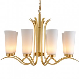 Fine Brass 8 Light Chandelier with Glass Shades