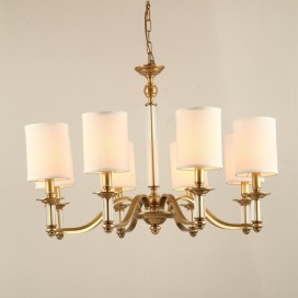 Fine Brass 8 Light Crystal Chandelier with Fabric Shades