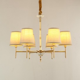 Fine Brass Crystal Chandelier with Fabric Shades