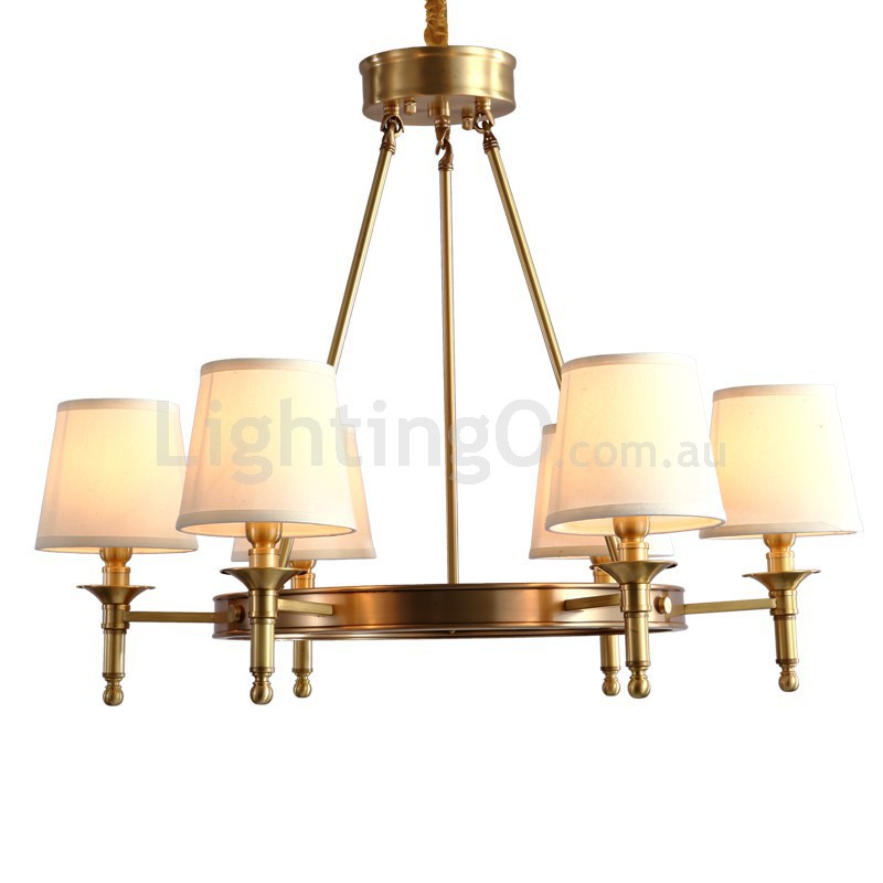 Fine Brass 6 Light Chandelier with Fabric Shades LightingMe