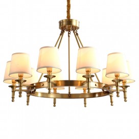 Fine Brass 10 Light Chandelier with Fabric Shades