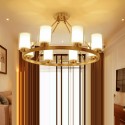 Fine Brass 8 Light Chandelier with Two Tiers Glass Shades