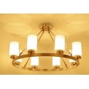 Fine Brass 8 Light Chandelier with Two Tiers Glass Shades