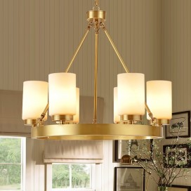 Fine Brass 6 Light Chandelier with Glass Shades