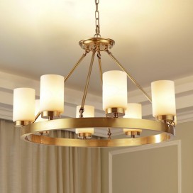 Fine Brass 8 Light Chandelier with Glass Shades